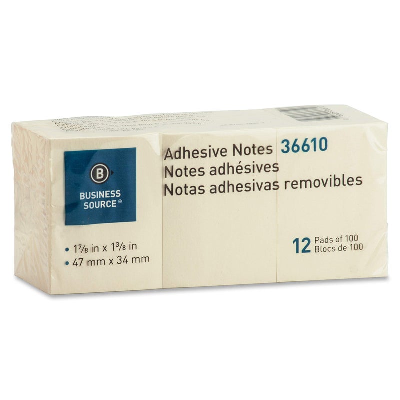 Business Source Yellow Repositionable Adhesive Notes - 1.88" x 1.38 (36610) - Image 2